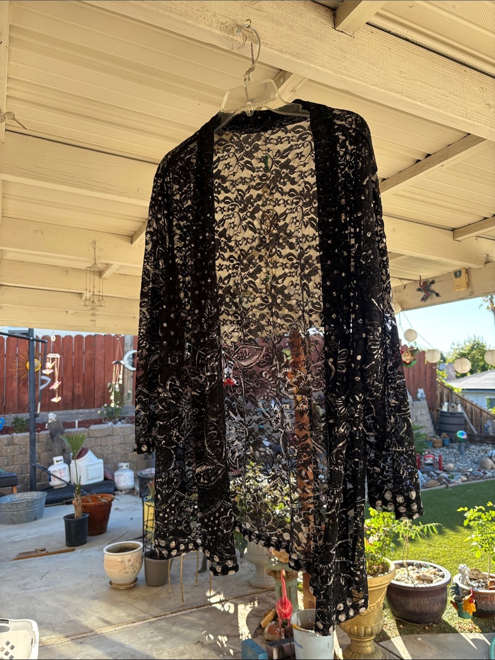 Source Unknown Black Sheer Lace Kimono Robe with Paisley Accents